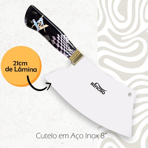 Cutelo Artesanal 8 Polegadas Aço Inox Maçonaria - Imagem 3