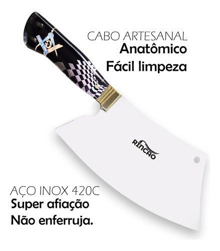 Cutelo Artesanal 8 Polegadas Aço Inox Maçonaria - Imagem 4