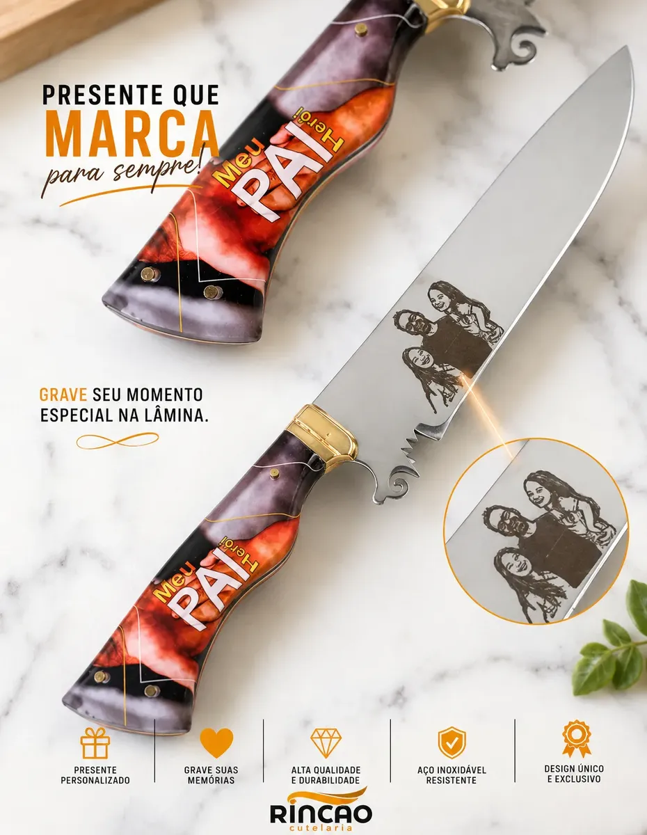 Faca Churrasco Artesanal Inox 10 Polegadas Dia dos Pais - Imagem 7