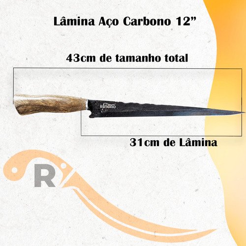 Faca Javalizeira 12 polegadas Aço Carbono 1070 Madeira - Imagem 8