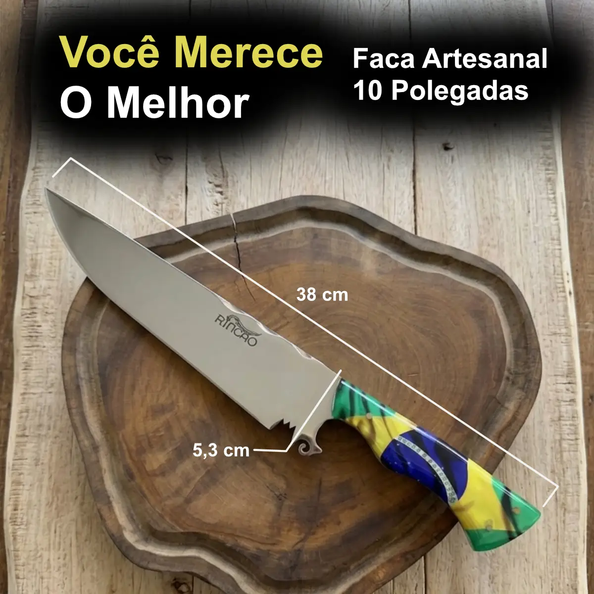 Faca Churrasco Artesanal 10 Polegadas Inox Brasil Sem Bronze - Imagem 3